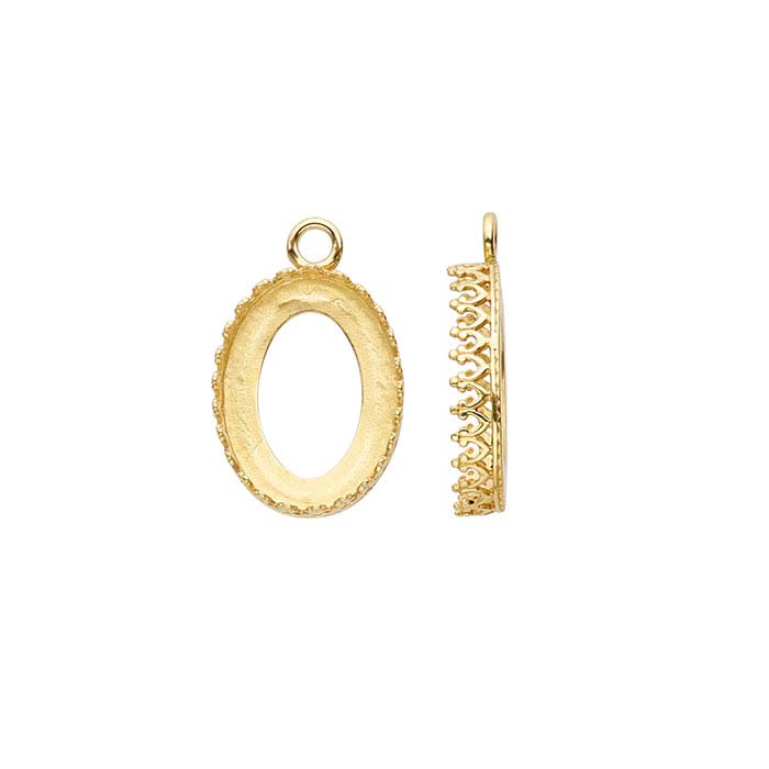 14K Yellow Gold 18 x 13mm Oval Gallery Wire Cabochon Component Mounting