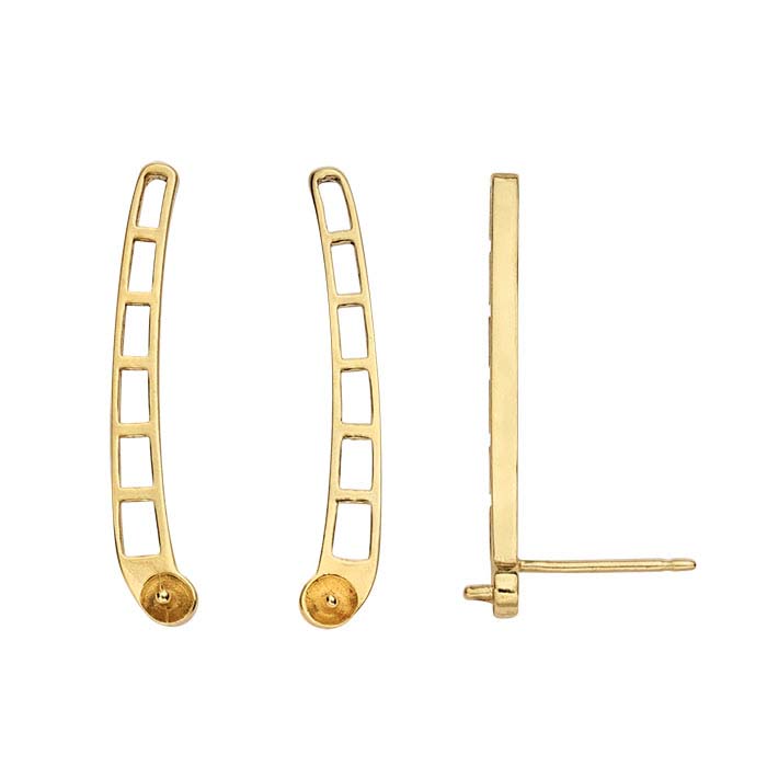 14k Yellow Gold Ear Climber 2 5mm Pearl Post Earring Mountings