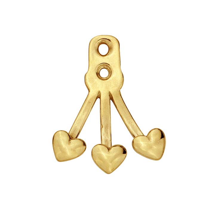 14K Yellow Gold Three-Hearts Earring Jacket