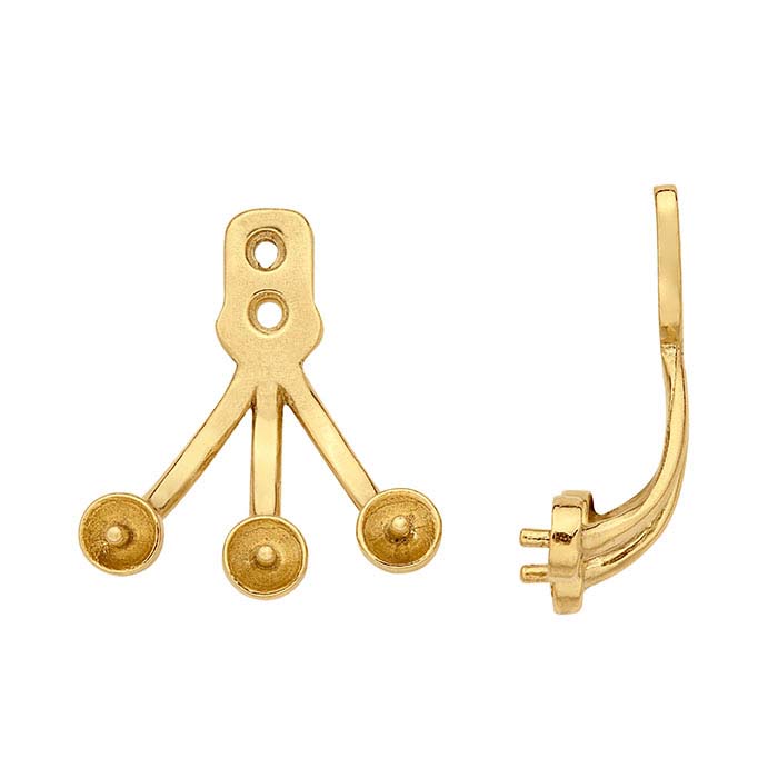14K Yellow Gold Three Pearl Earring Jacket Mounting