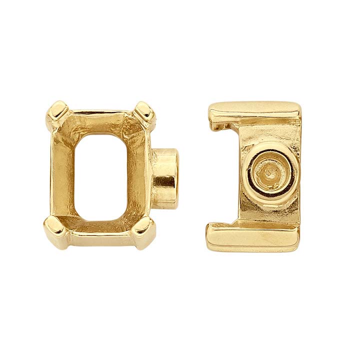 14K Yellow Gold 8 x 6mm Octagon End Cap Mounting for Flex Tube Bracelet