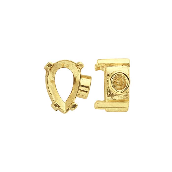 14K Yellow Gold Pear End Cap Mountings for Flex Tube Bracelet