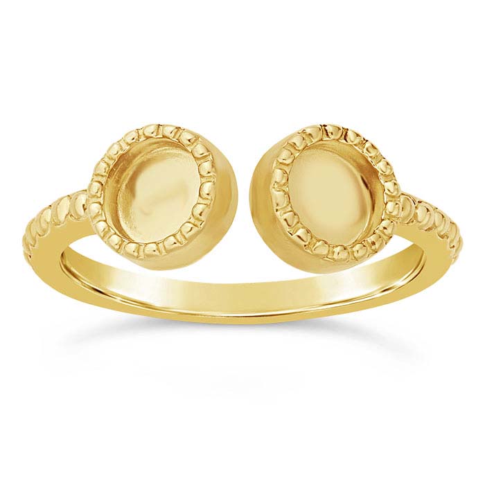 14K Yellow Gold Beaded-Edge 5mm Round Cabochon Ring Mounting