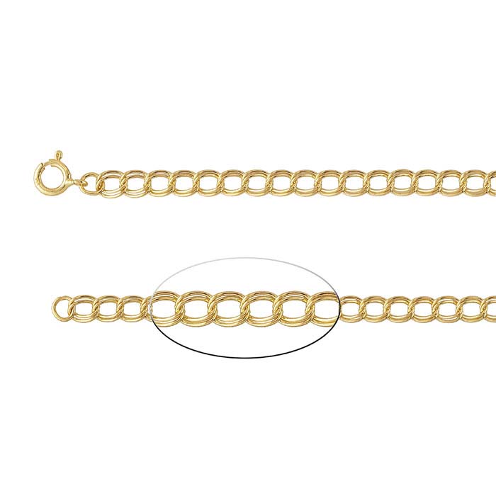 14K Yellow Gold 4.2mm DoubleCable Chain Charm Bracelet
