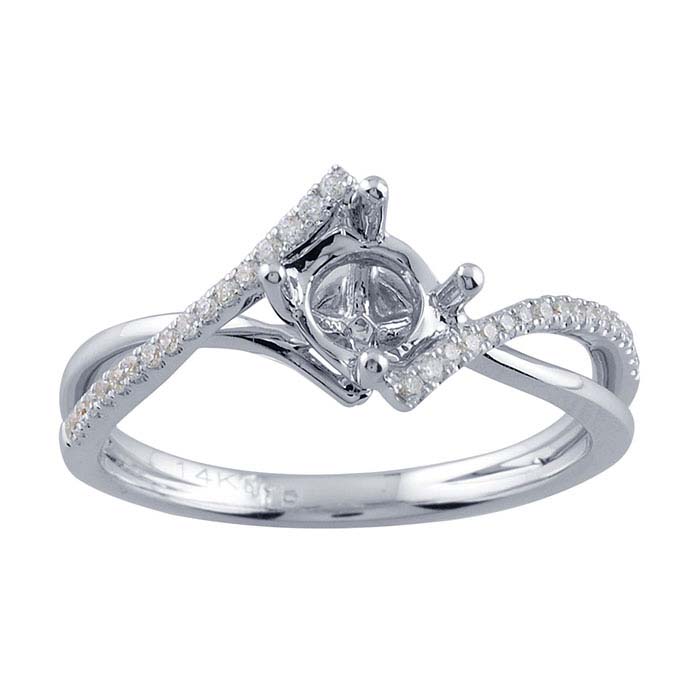 14K White Gold Double-Bypass .50-Ct. Round Semi-Mount Engagement Ring Mounting