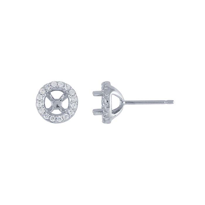 14K White Gold .50-Ct. Round Halo Post Earring Mounting