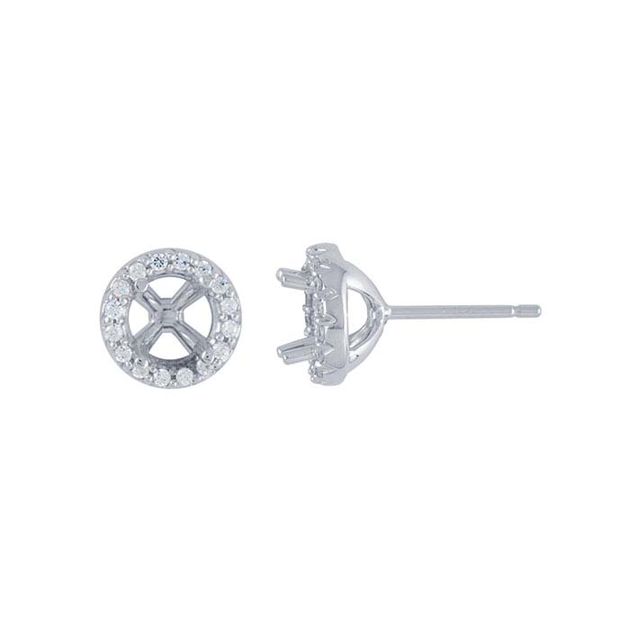 14K White Gold .75-Ct. Round Halo Post Earring Mounting