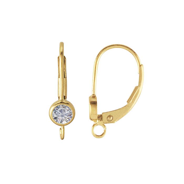 14/20 Yellow Gold-Filled CZ-Set Lever-Back Ear Wire with Open Ring