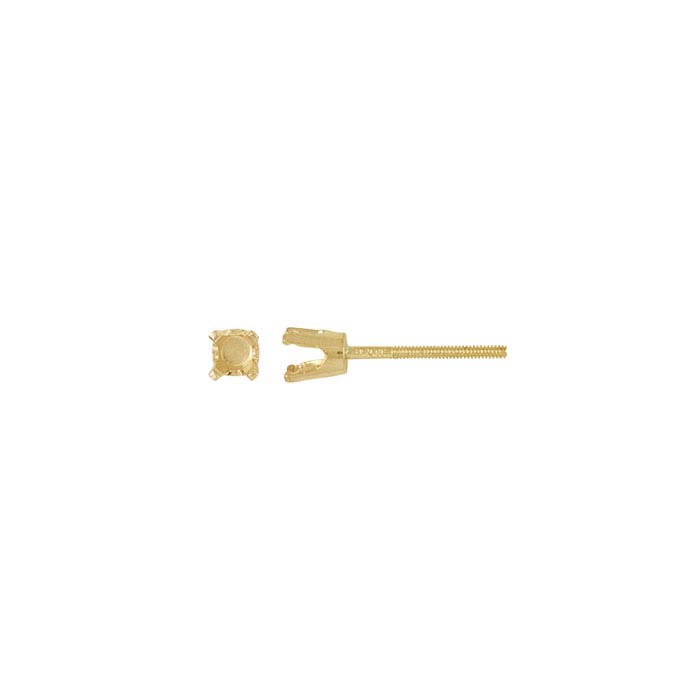 14K Yellow Gold Round Pre-Notched Threaded Post Earring Mountings