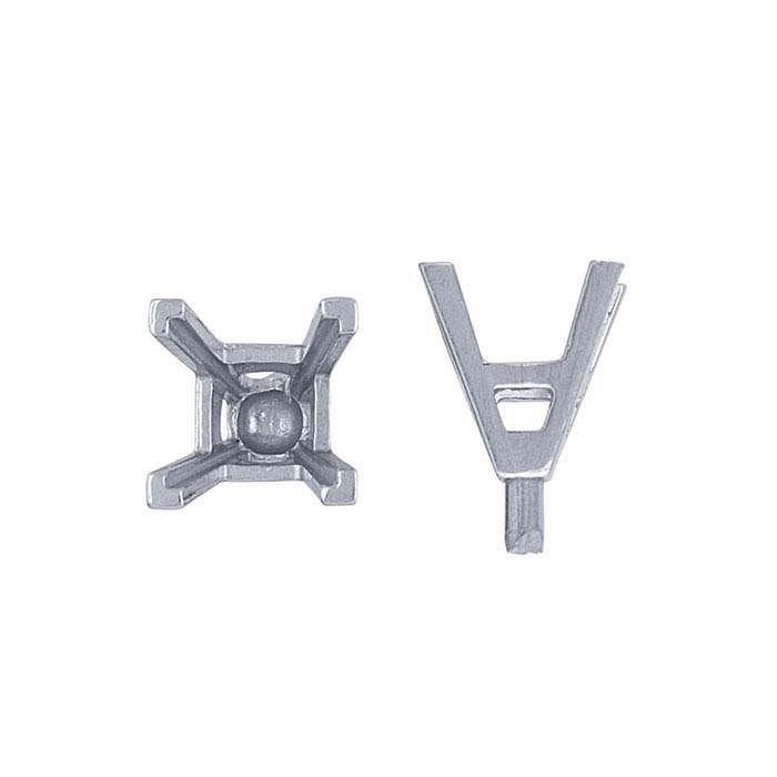 14K White Gold Princess V-Prong Basket 4-Prong Settings with Peg