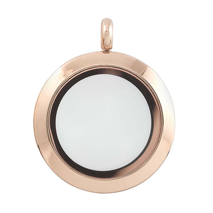Stainless Steel Rose-Finish Round Floating Glass Locket Pendant