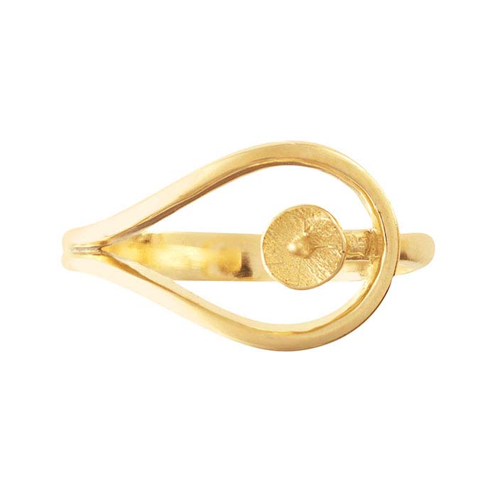 14K Yellow Gold Open Teardrop Pearl Ring Mounting