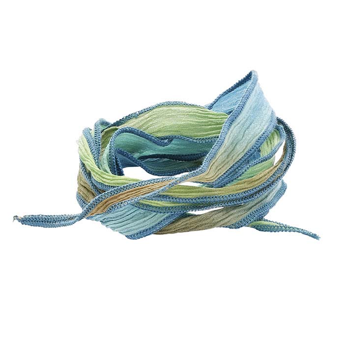 "High Tide" Hand-Dyed Variegated Silk 16mm Ribbon, 36"