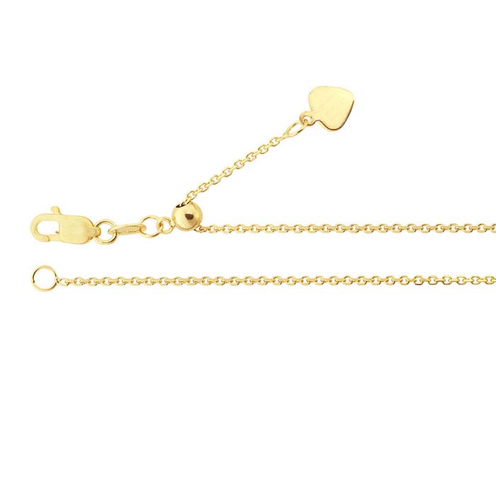 14K Yellow Gold 1mm Beveled Oval Cable Chain, Adjustable