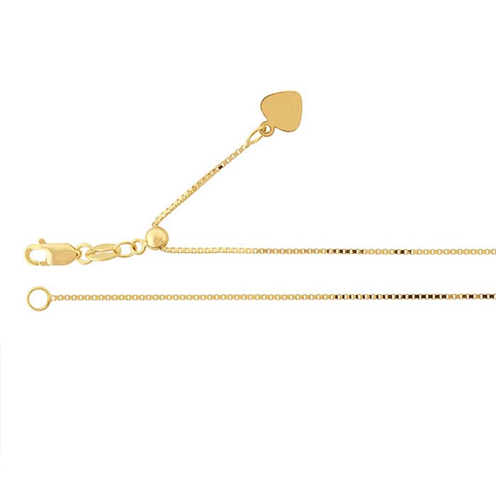 14K Yellow Gold 0.7mm Box Chain, Adjustable