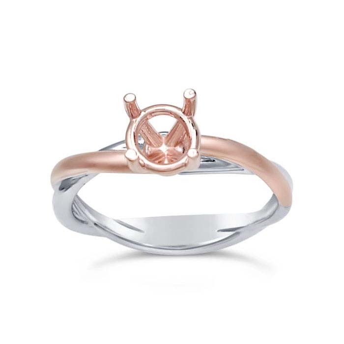 14K White Gold 1-Ct. Round Solitaire Ring Mounting with Rose Gold Accent
