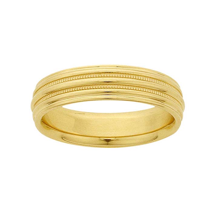 14K Yellow Gold 5mm Millgrain Bands Wedding Bands