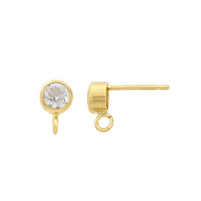 14/20 Yellow Gold-Filled White Topaz-Set Post Earring with Open Ring