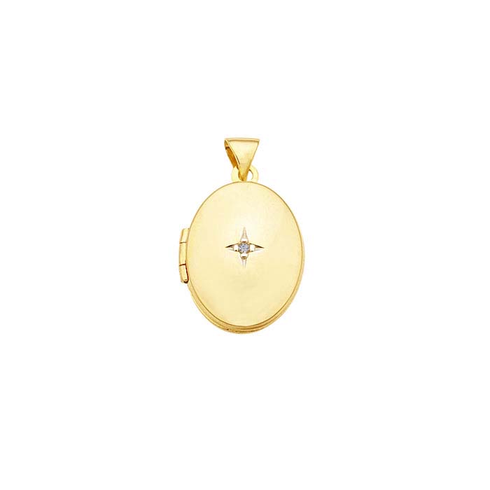 14K Yellow Gold Oval Locket Pendant with Diamond Accent