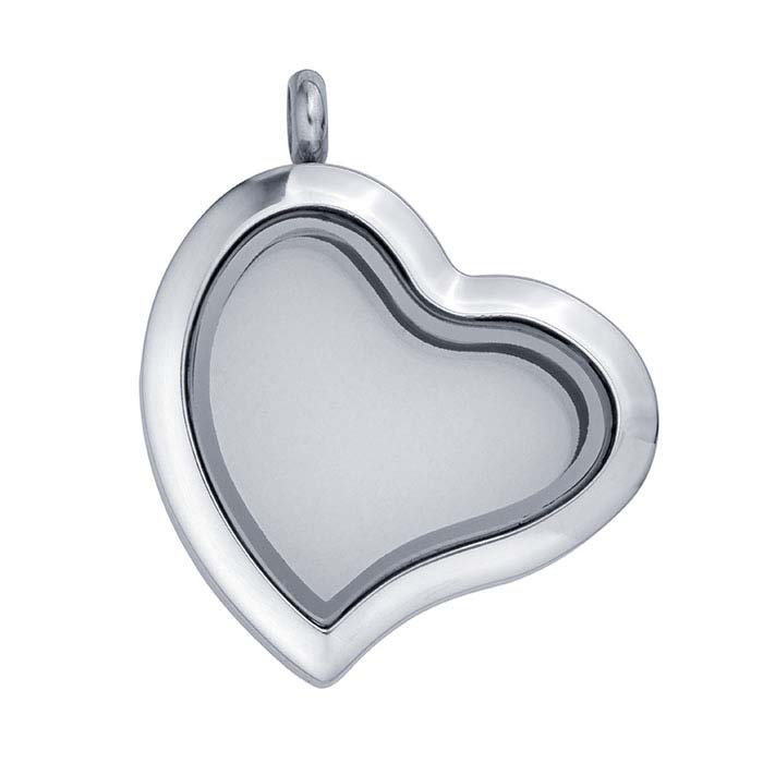 Stainless Steel Heart Floating Glass Locket Pendant