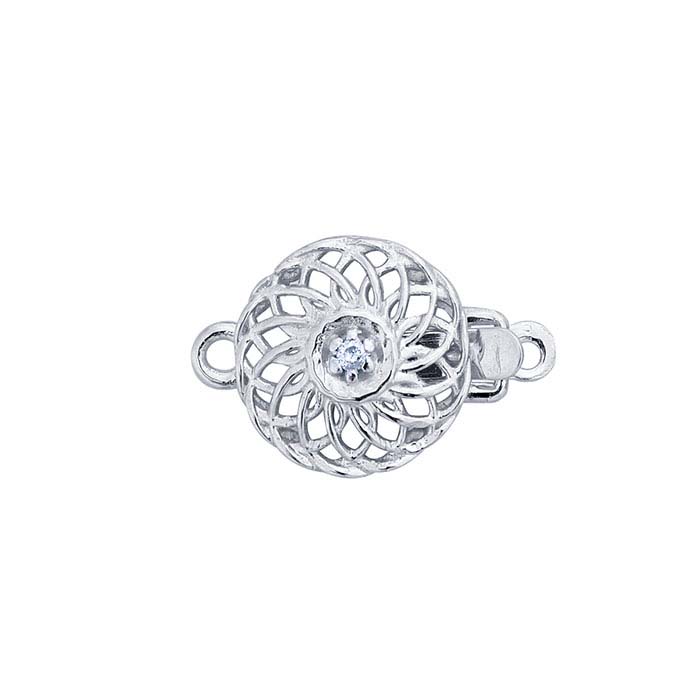 14K White Gold Diamond-Accented Filigree Round Safety Clasp