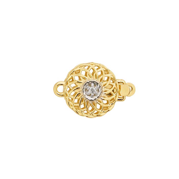14K Yellow Gold Diamond-Set Filigree Round Safety Clasp