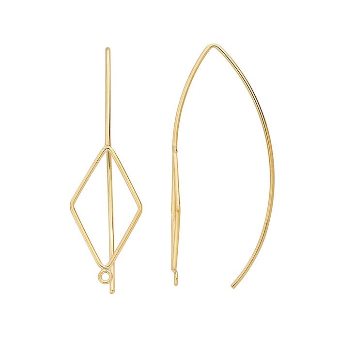14/20 Yellow Gold-Filled Open Diamond Marquise Ear Wire with Closed Ring