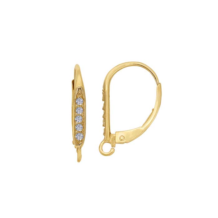 14K Yellow Gold Diamond-Set Lever-Back Ear Wire with Open Ring