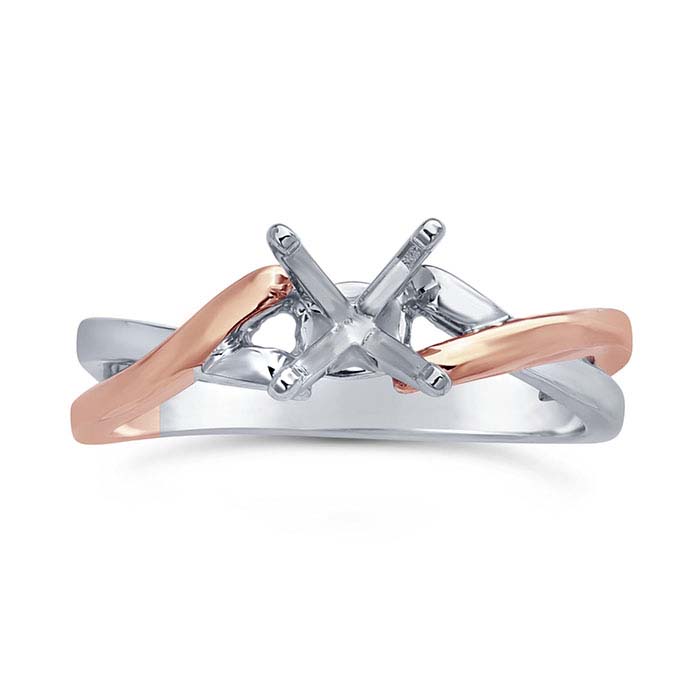 14K White Gold Criss-Cross Open Shank 1-Ct. Round Ring Mounting