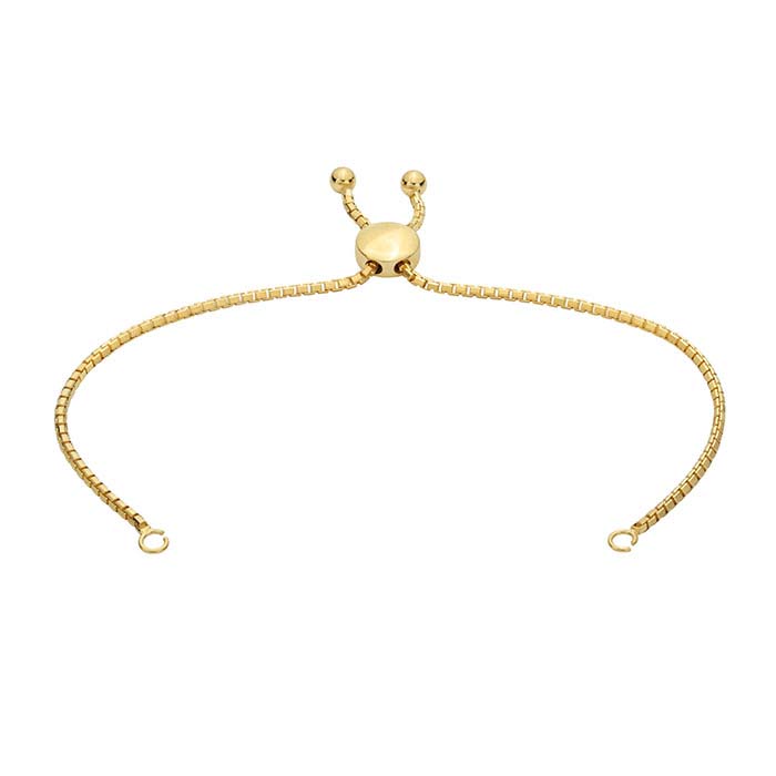 14K Yellow Gold 1.8mm Beveled Box Chain Bracelet Component, Adjustable
