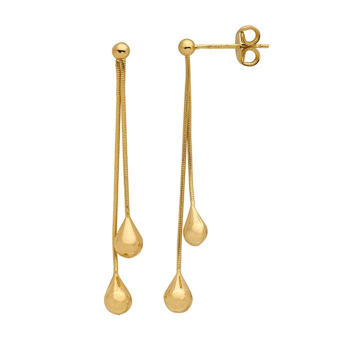 14K Yellow Gold Snake Chain Earrings with Teardrop Accents