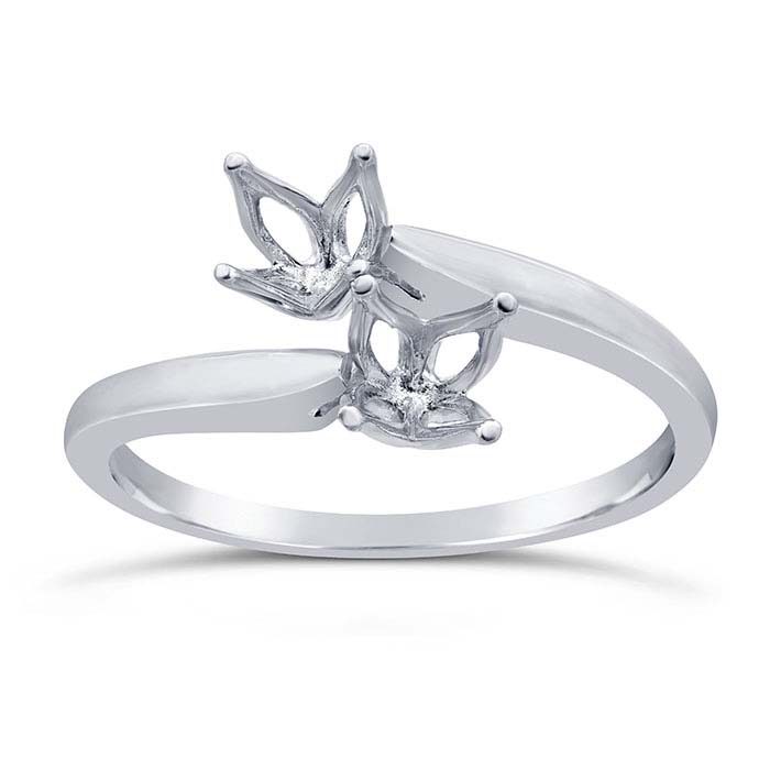14K White Gold Bypass Two-Stone Ring Mounting