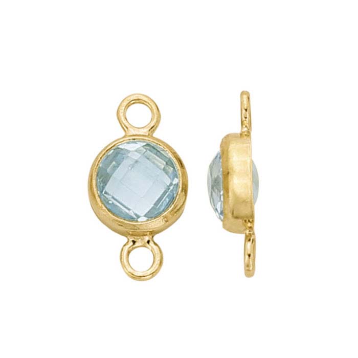 14/20 Yellow Gold-Filled Round Checkerboard Light Blue CZ-Set Link Component