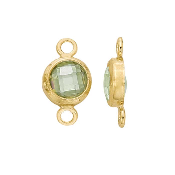 14/20 Yellow Gold-Filled Round Checkerboard Lime Green CZ-Set Link Component
