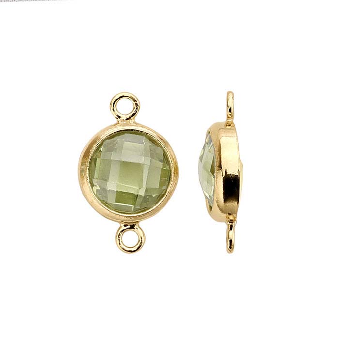 14/20 Yellow Gold-Filled Round Checkerboard Lime Green CZ-Set Link Component