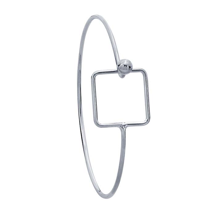 Brass Imitation Rhodium-Plated Square Hook & Eye Bangle Bracelet