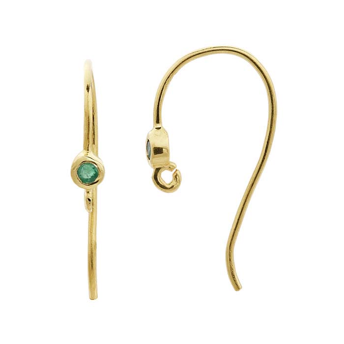 14K Yellow Gold Emerald-Set Ear Wire with Open Ring