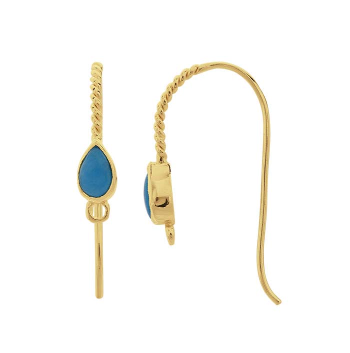 14K Yellow Gold Turquoise-Set Ear Wire with Closed Ring