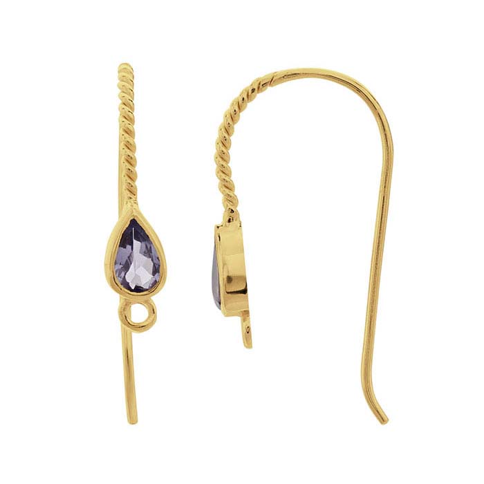 14K Yellow Gold Tanzanite-Set Ear Wire with Closed Ring