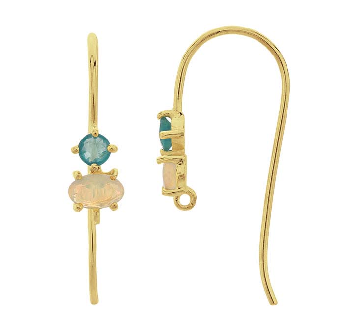 14K Yellow Gold Gemstone-Set Ear Wire with Closed Ring