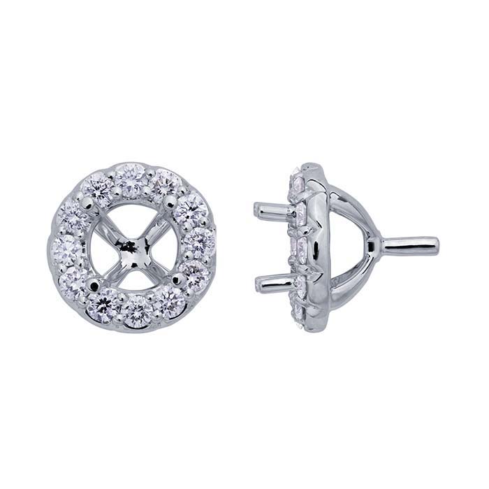 14K White Gold Round Semi-Mount Halo 4-Prong Settings with Peg