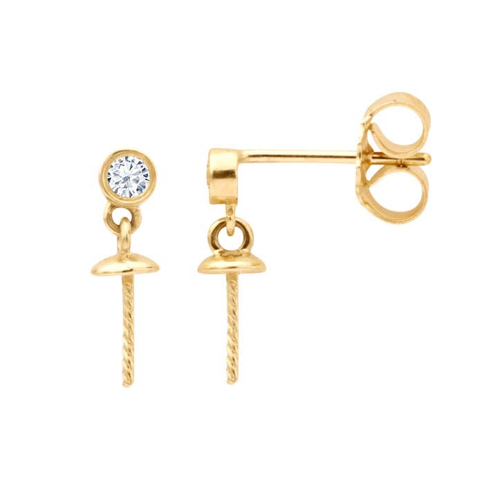 14K Yellow Gold Diamond-Set Pearl Post Earring Mounting