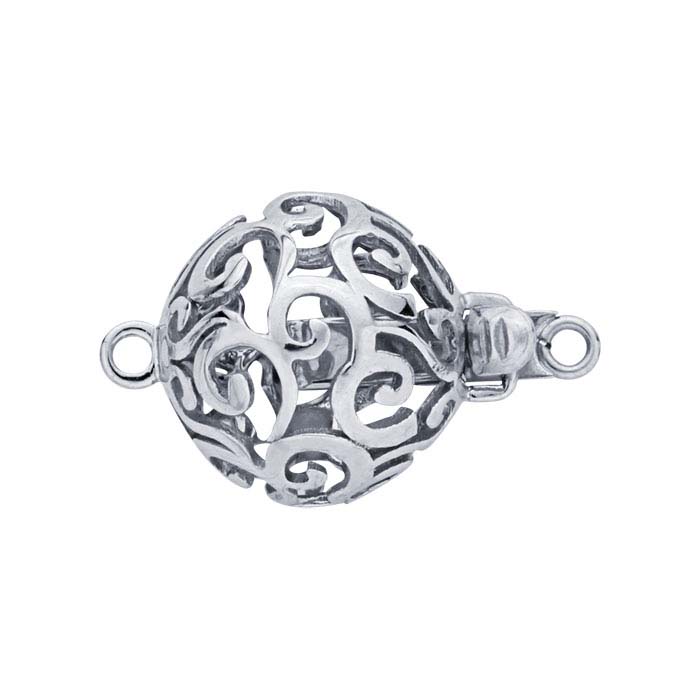 14K White Gold Round Open Swirl Bead Safety Clasp