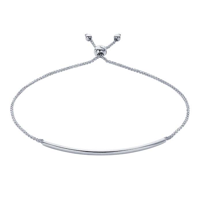 14K White Gold Bracelet with Tube Bead Accent, Adjustable