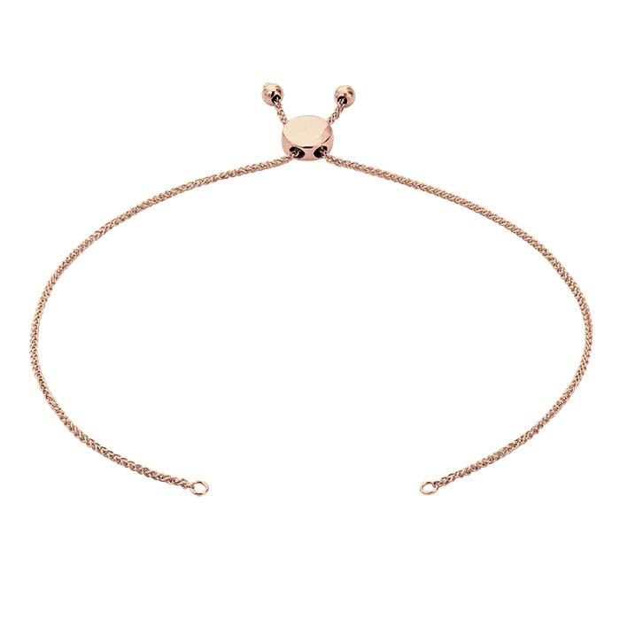 14K Rose Gold 1mm Diamond-Cut Wheat Chain Bracelet Component, Adjustable