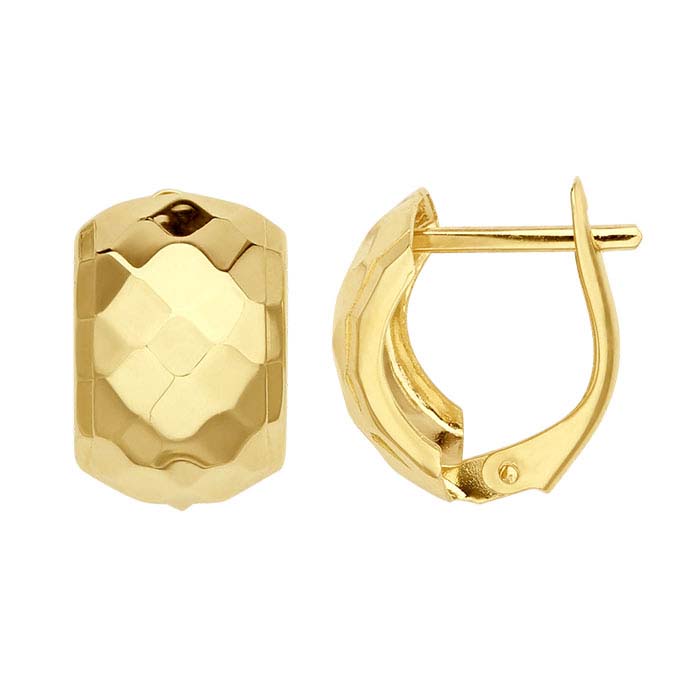 14K Yellow Gold Diamond-Pattern Click-In Lever-Back Half-Hoop Earrings
