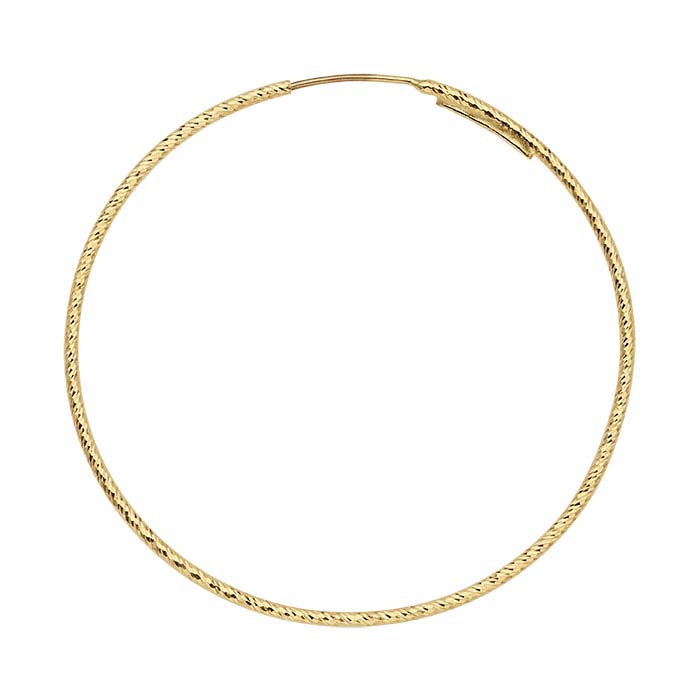 14K Yellow Gold 1.1mm Sparkle Tubing Endless Hoop Earrings