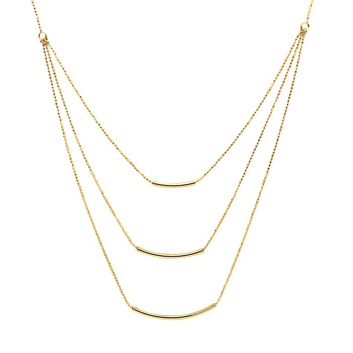 14K Yellow Gold Necklace with Tube Bead Accents
