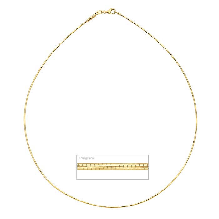 14K Yellow Gold 1mm Diamond-Cut Omega Neck Chains with Threaded End