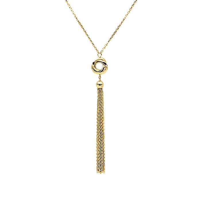 14K Yellow Gold Necklace with Knot & Tassel Drop